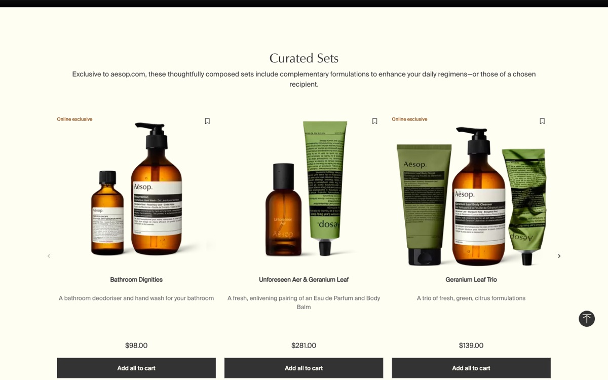 Aesop online store design, 2026