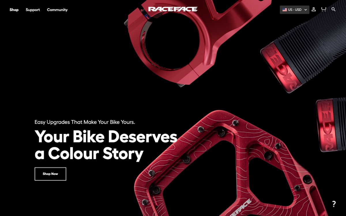 Race Face mountain bike parts online store design, 2026