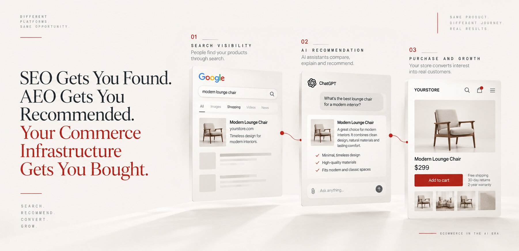 SEO Gets You Found. AEO Gets You Recommended. Your Commerce Infrastructure Gets You Bought.