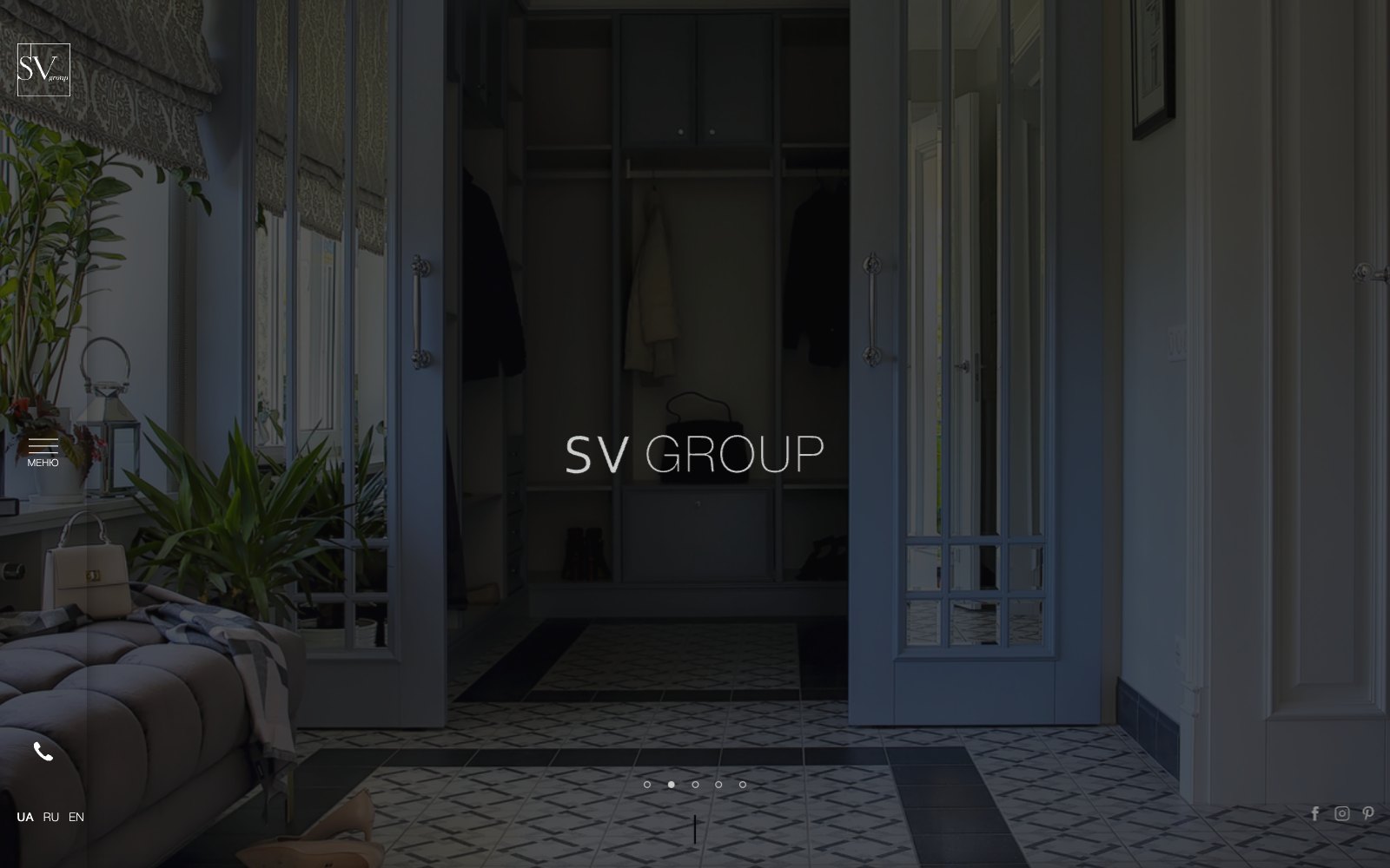 SV Group furniture and interior website designed by Peretz, home page on desktop