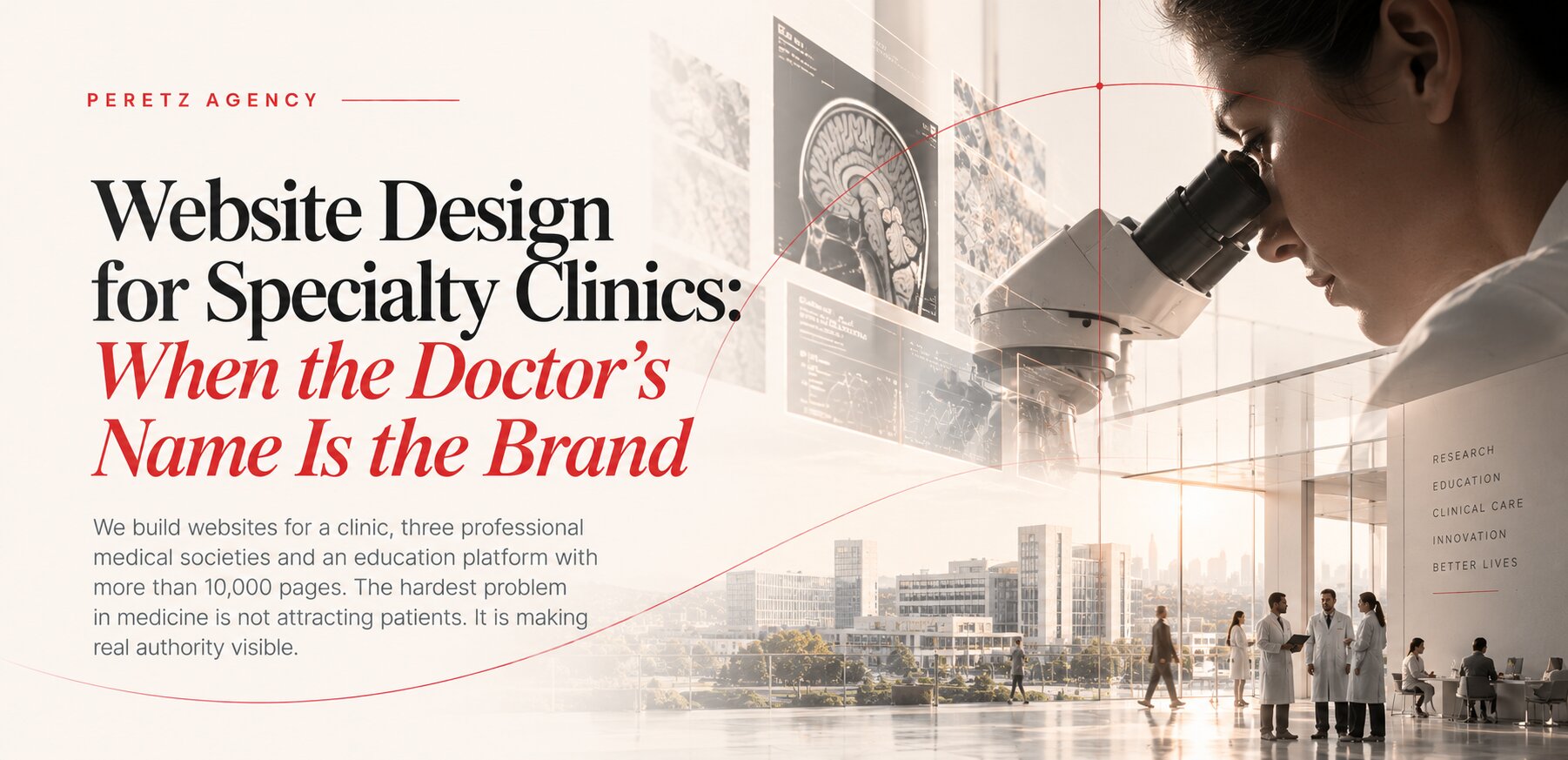 Website design for specialty clinics, cover of a Peretz article on medical authority, patient journeys and clinic websites