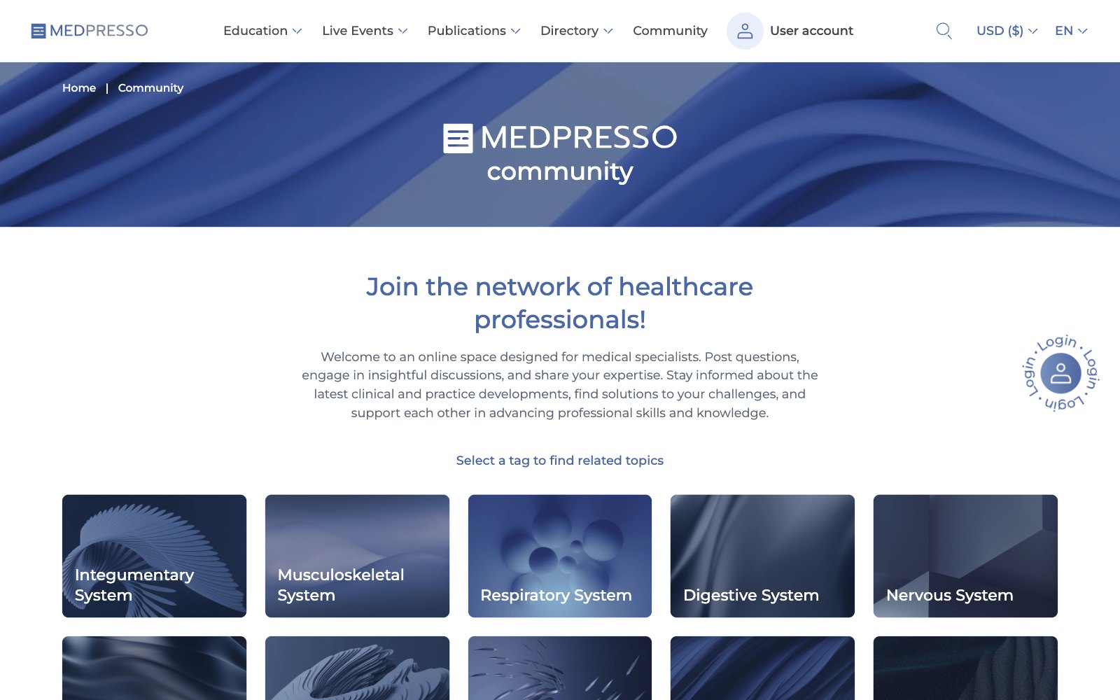 MEDPRESSO community section for medical professionals