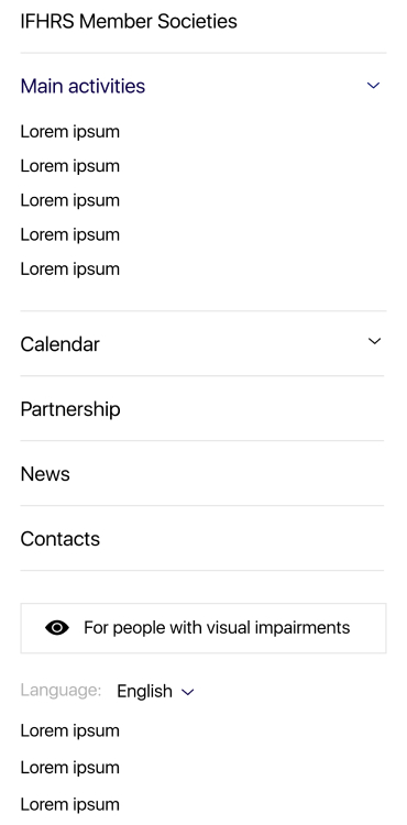IFHRS mobile: submenu and accessibility mode